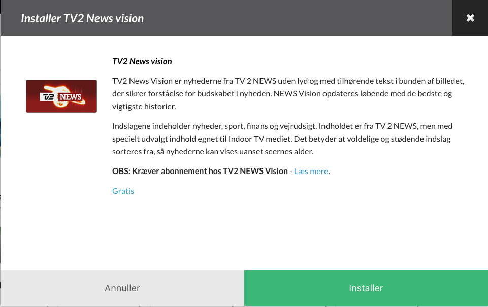tv2 news på infoskærm installer